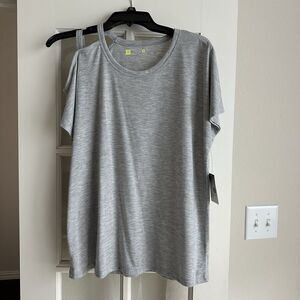 Xersion Studio One Shoulder Short Sleeve Shirt Top Athleisure Wear Gray Medium
